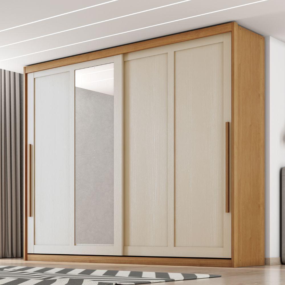 Guarda Roupas Casal 2 Portas De Correr Com Espelho 100% Mdf 6 Gavetas Firenze Madeirado / Areia - 2