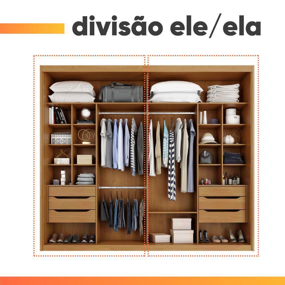 Guarda Roupas Casal 2 Portas De Correr Com Espelho 100% Mdf 6 Gavetas Firenze Madeirado / Areia - 8