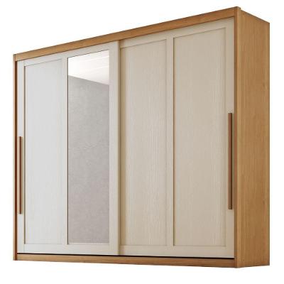 Guarda Roupas Casal 2 Portas De Correr Com Espelho 100% Mdf 6 Gavetas Firenze Madeirado / Areia