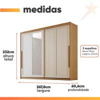 Guarda Roupas Casal 2 Portas De Correr Com Espelho 100% Mdf 6 Gavetas Firenze Madeirado / Areia - 3