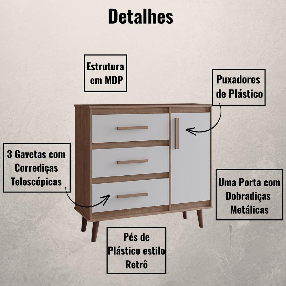 Cômoda Sapateira Mila 1 Porta 3 Gavetas Savana Off White Moblis - 3
