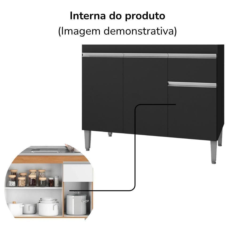 Balcao Para Pia Sem Tampo 95 Cm Tatiane Preto Reajl Moveis Preto - 5