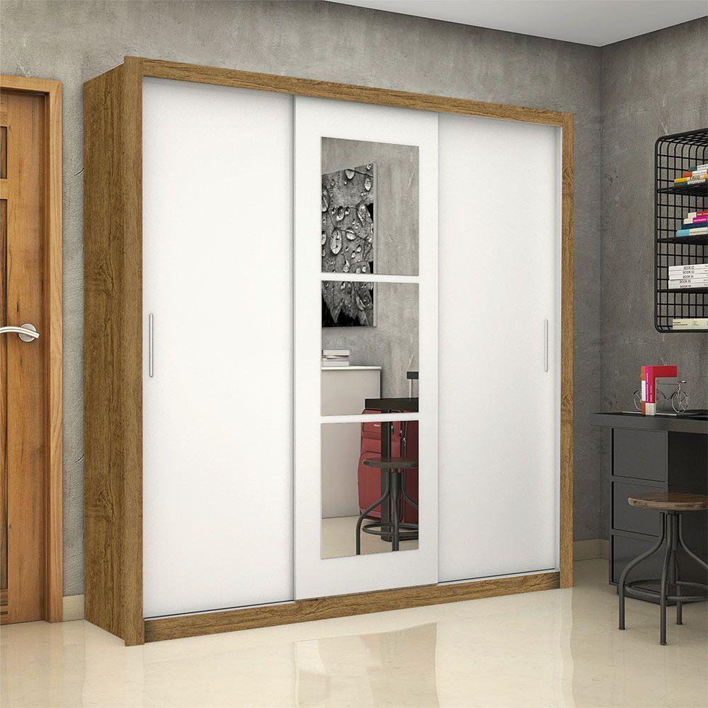 Guarda-roupa Casal Clarice 4 Gvts Com Espelho Carioca Móveis Cinamomo/branco - 2