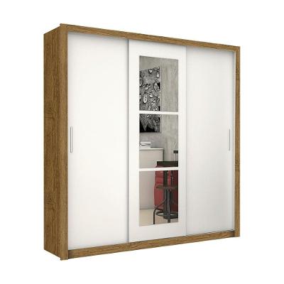 Guarda Roupa Casal Clarice 3 Portas de Correr 4 Gavetas Cinamomo-branco