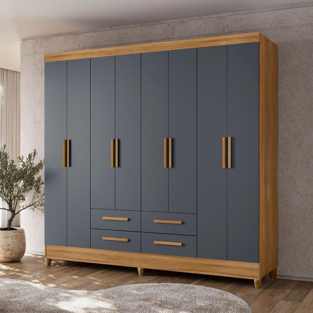 Guarda Roupas Casal 8 Portas 4 Gavetas Montana Madeirado / Cinza - 9