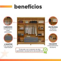 Guarda Roupas Casal 8 Portas 4 Gavetas Montana Madeirado / Cinza - 8