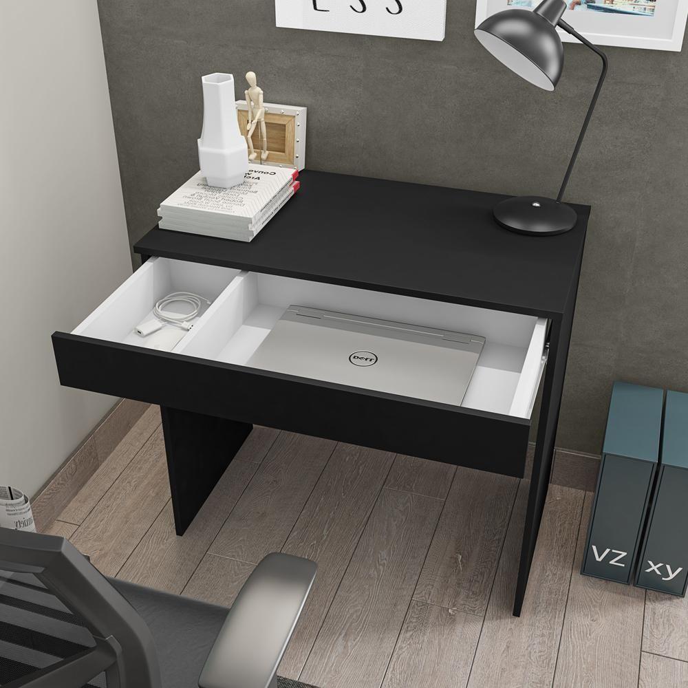 Mesa Para Computador Escrivaninha 1 Gaveta 80 Cm Alexia Preto Reajl Moveis Preto - 6