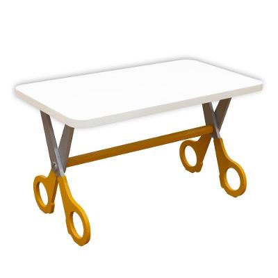 Mesa Infantil Tesoura Amarelo Tampo Branco Retangular Base Temática Para Estudos E Desenhos Mobília Decor