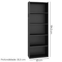 Estante Livreiro 4 Prateleiras 185x60 Cm Luiza Preto Reajl Moveis Preto