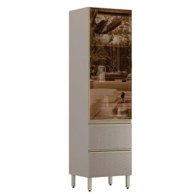 Cristaleira 1p Vidro 2g 219x60 Cm Mdf Proenca Nogueira Nude Prime Demartez Nogueira Nude Prime