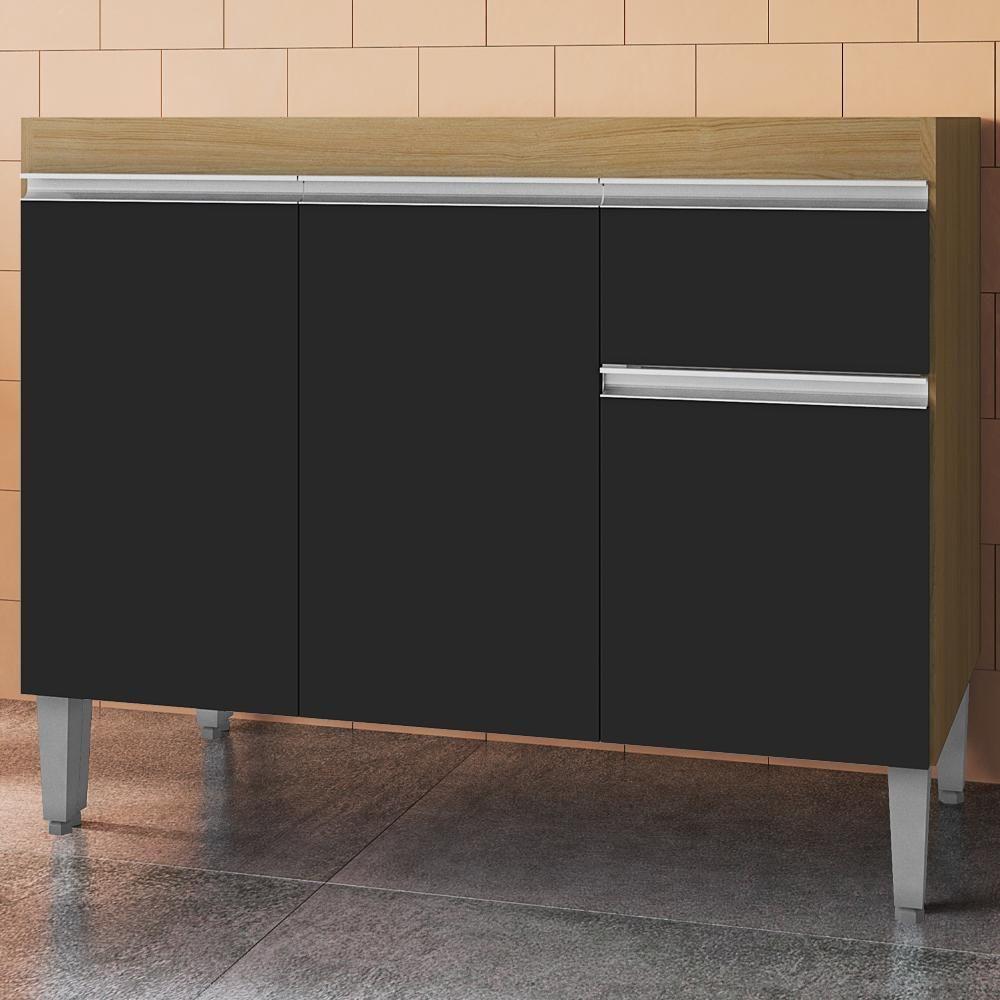 Balcao Para Pia Sem Tampo 118 Cm Tatiane Amendoa Preto Reajl Moveis Amendoa Preto - 1