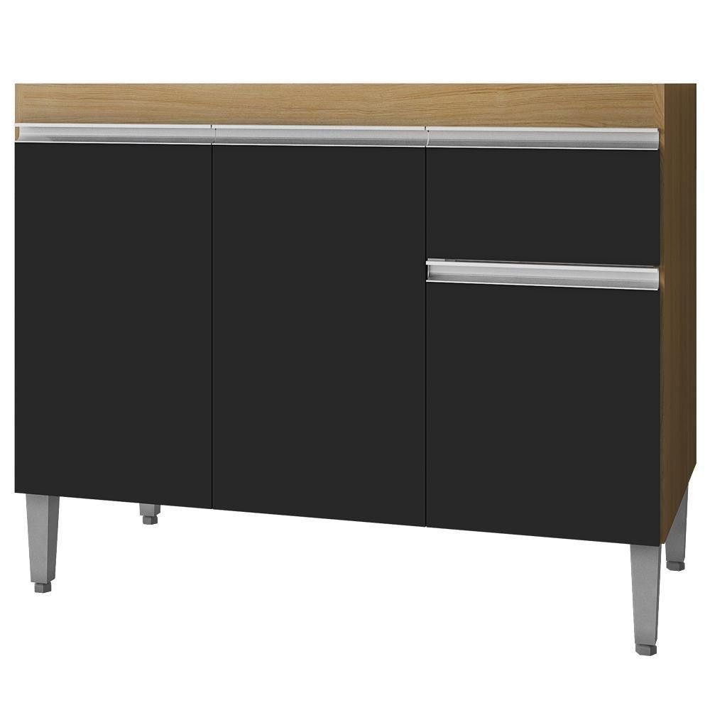 Balcao Para Pia Sem Tampo 118 Cm Tatiane Amendoa Preto Reajl Moveis Amendoa Preto - 2