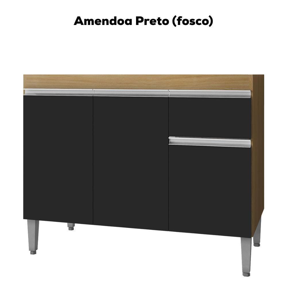 Balcao Para Pia Sem Tampo 118 Cm Tatiane Amendoa Preto Reajl Moveis Amendoa Preto - 4