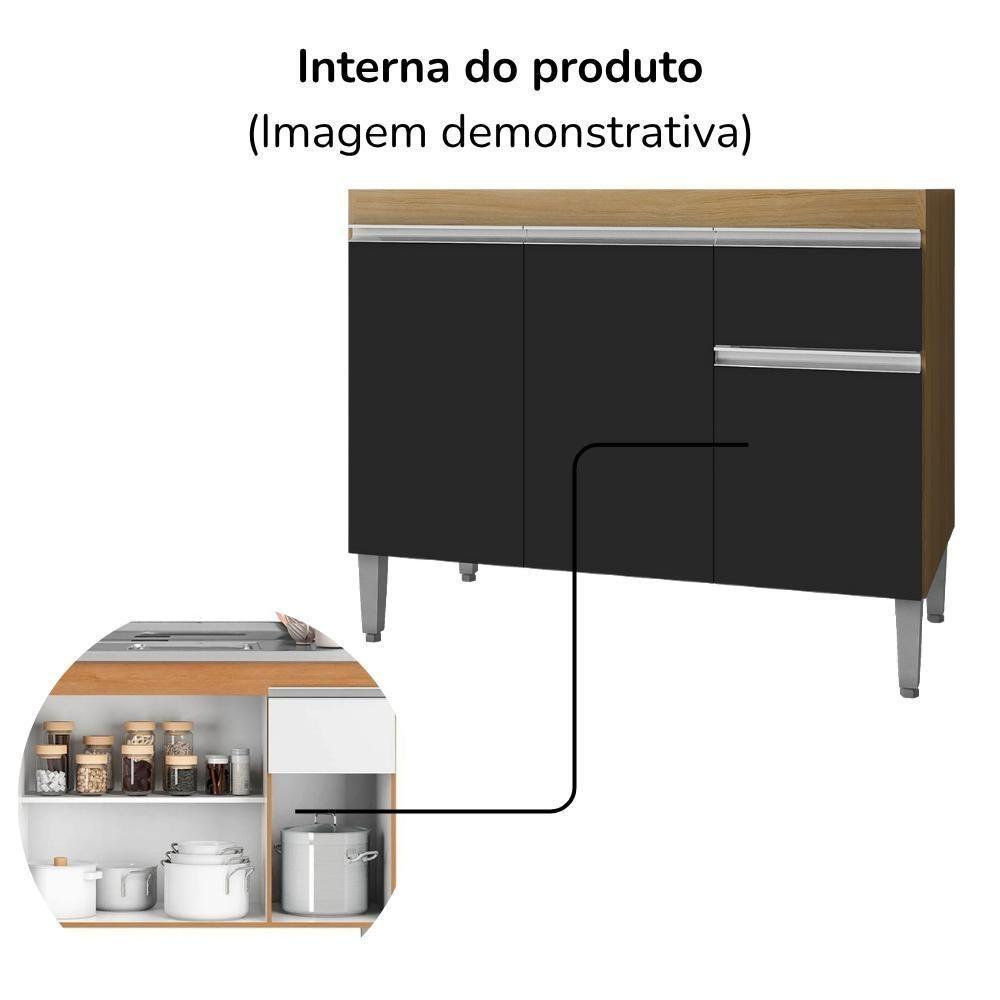 Balcao Para Pia Sem Tampo 118 Cm Tatiane Amendoa Preto Reajl Moveis Amendoa Preto - 5