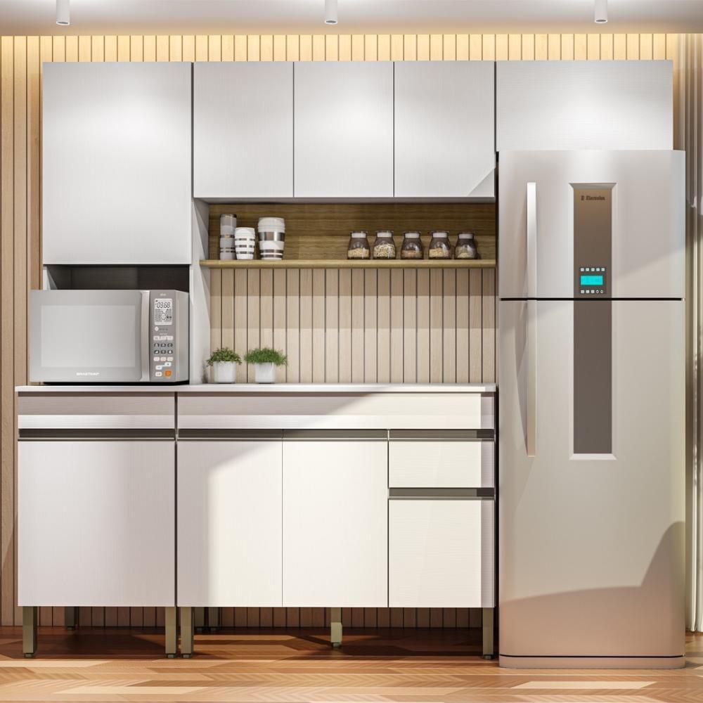 Armário De Cozinha Completa 120 Com Balcão Com Tampo 9 Portas Line Freijó Supremo - 1