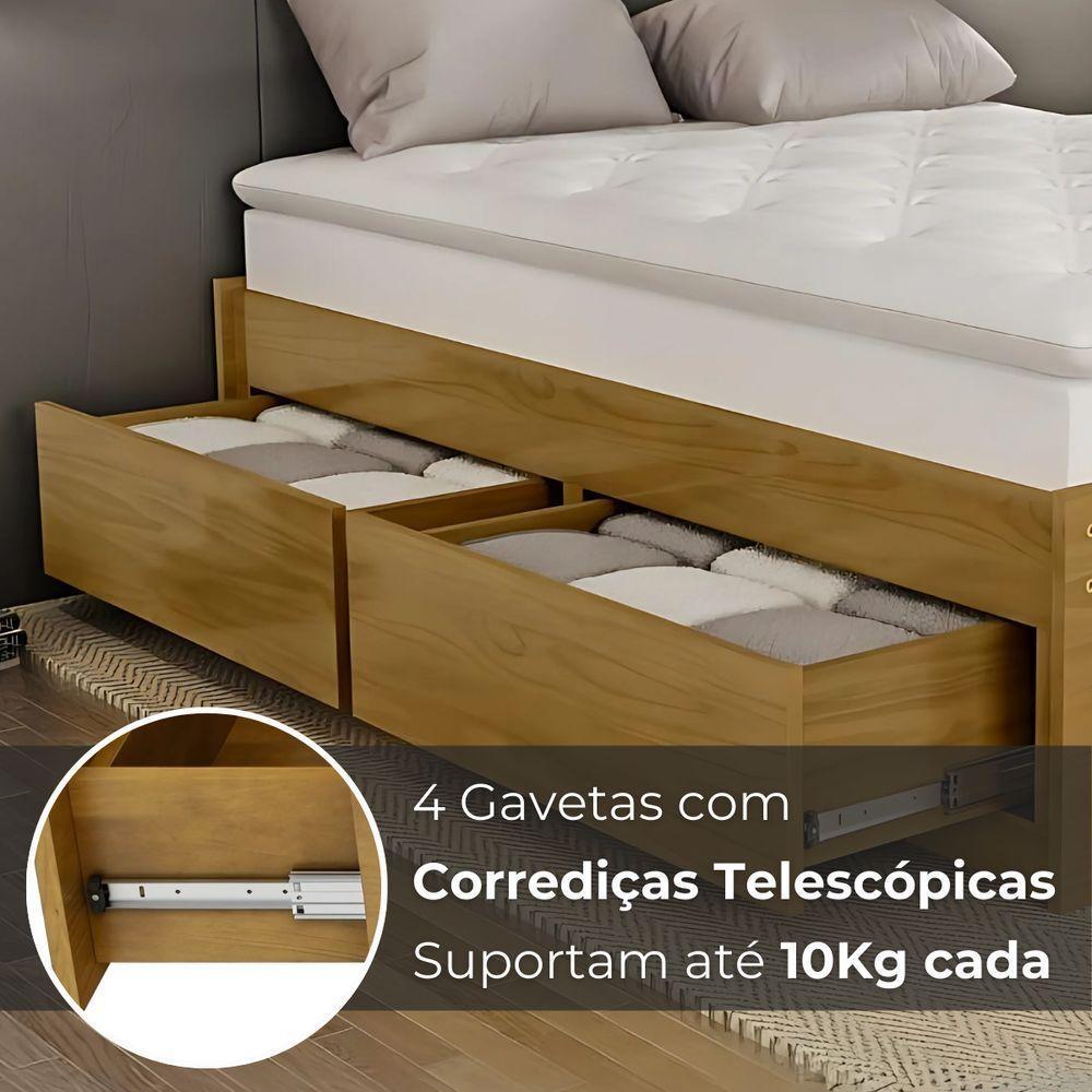 Cama Base Box Casal Em Madeira Maciça Libanesa Com 4 Gavetas E Estrutura Reforçada - 4