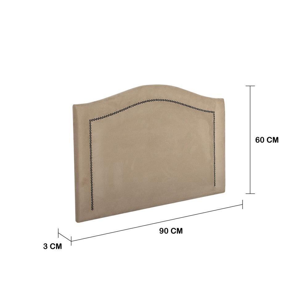 Cabeceira Solteiro Curva Luxo 90x60 Suede Bege - Tachas Fumê - 2