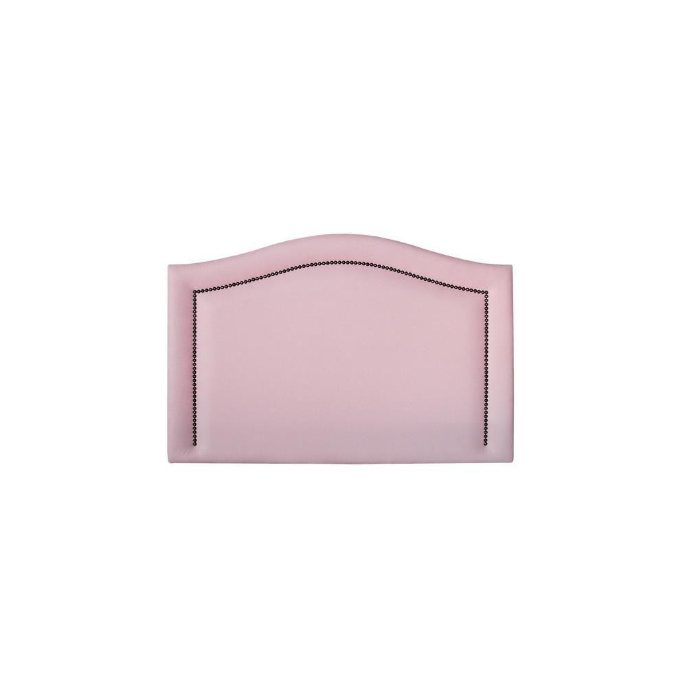 Cabeceira Solteiro Curva Luxo 90x60 Courino Rosa - Tachas Fumê - 1