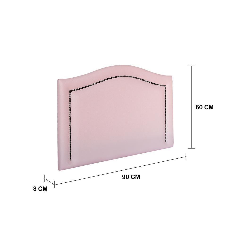 Cabeceira Solteiro Curva Luxo 90x60 Courino Rosa - Tachas Fumê - 2
