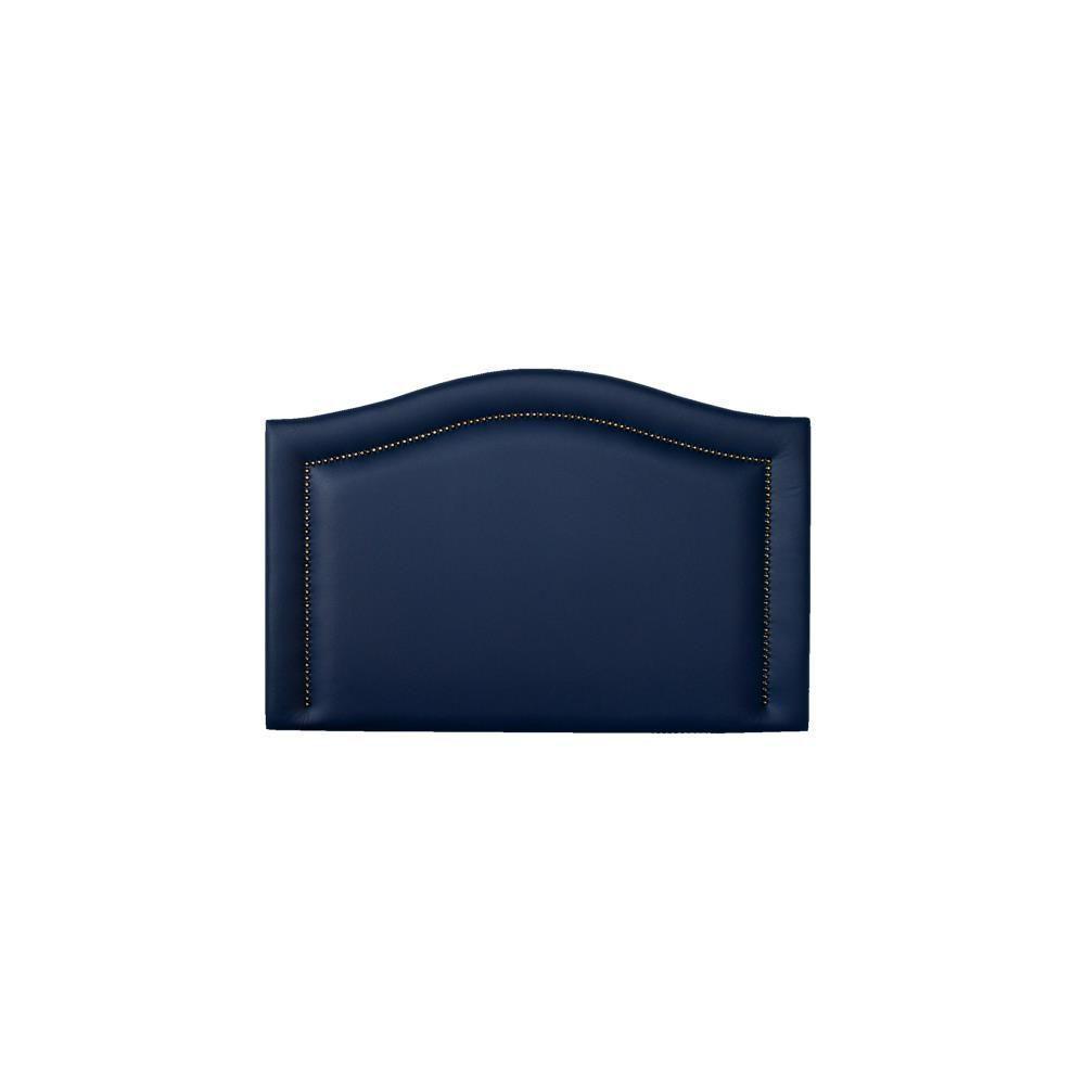 Cabeceira Solteiro Curva Luxo 90x60 Courino Azul - Tachas Fumê - 1