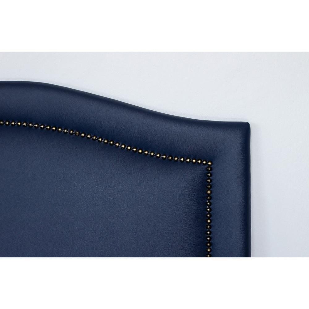 Cabeceira Solteiro Curva Luxo 90x60 Courino Azul - Tachas Fumê - 3