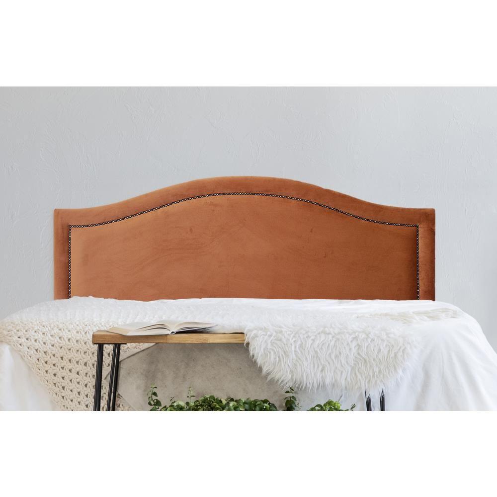 Cabeceira Queen Curva Luxo 160x60 Veludo Terracota - Tachas Fumê - 1
