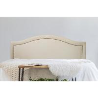 Cabeceira Queen Curva Luxo 160x60 Suede Off White - Tachas Prata - 1