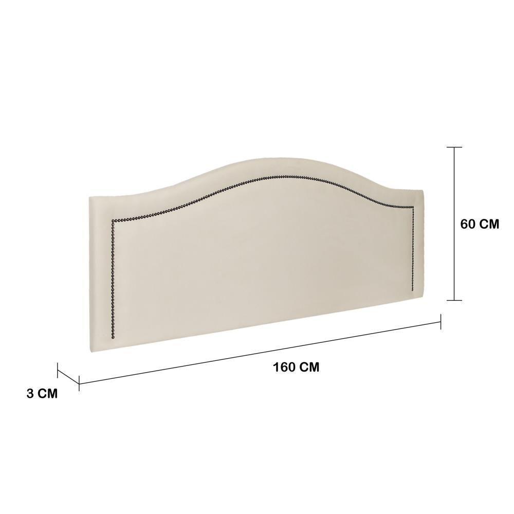 Cabeceira Queen Curva Luxo 160x60 Suede Off White - Tachas Fumê - 2