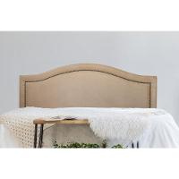 Cabeceira Queen Curva Luxo 160x60 Suede Bege - Tachas Fumê - 1