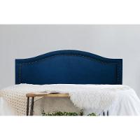 Cabeceira Queen Curva Luxo 160x60 Suede Azul - Tachas Fumê - 1