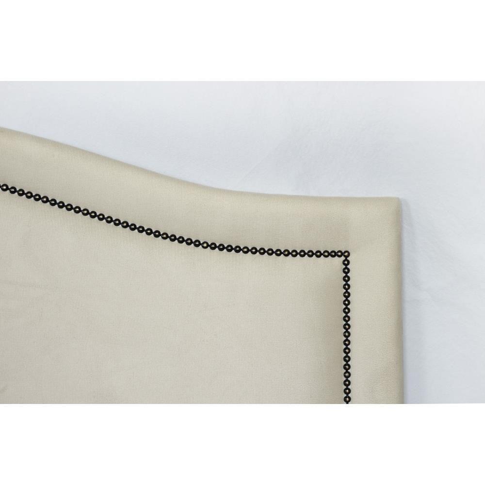 Cabeceira Casal Curva Luxo 140x60 Suede Off White - Tachas Fumê - 3