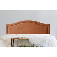 Cabeceira Casal Curva Luxo 140x60 Veludo Terracota - Tachas Fumê - 1