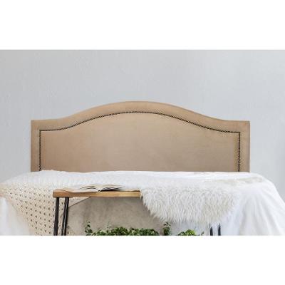 Cabeceira Casal Curva Luxo 140x60 Suede Bege - Tachas Fumê