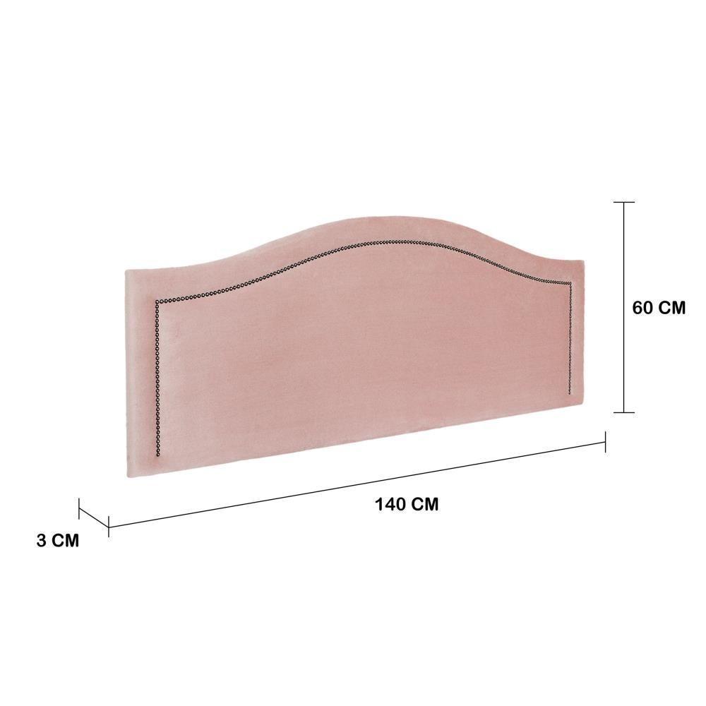 Cabeceira Casal Curva Luxo 140x60 Veludo Rosê - Tachas Fumê - 2