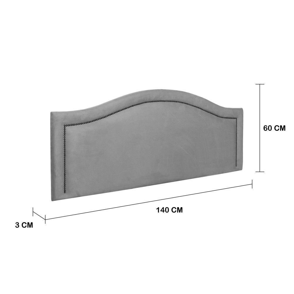 Cabeceira Casal Curva Luxo 140x60 Suede Cinza - Tachas Fumê - 2