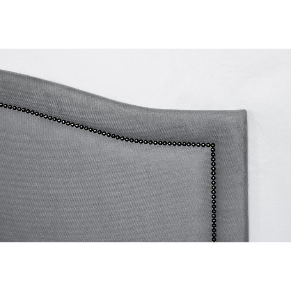 Cabeceira Casal Curva Luxo 140x60 Suede Cinza - Tachas Fumê - 3