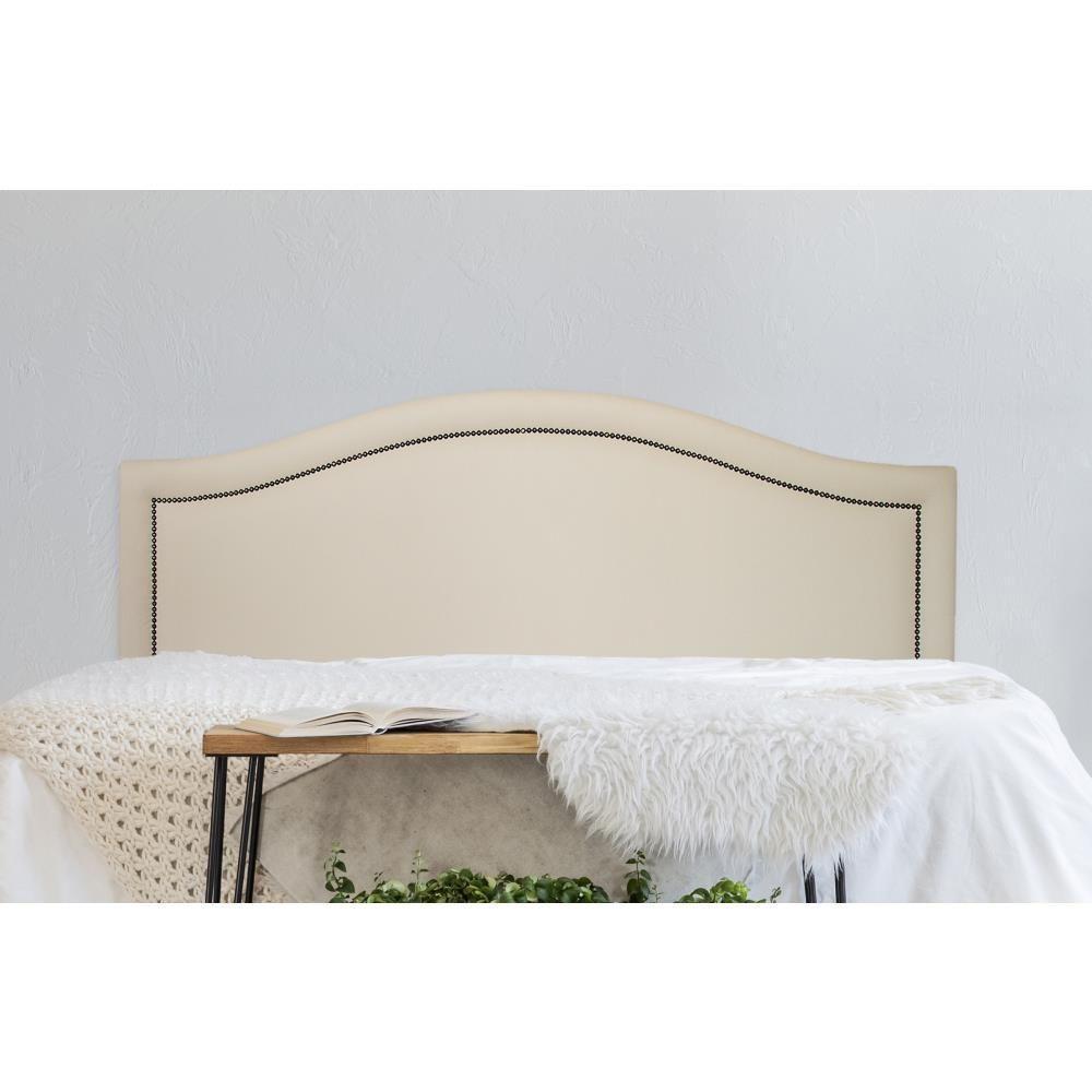 Cabeceira Casal Curva Luxo 140x60 Courino Off White - Tachas Fumê - 1