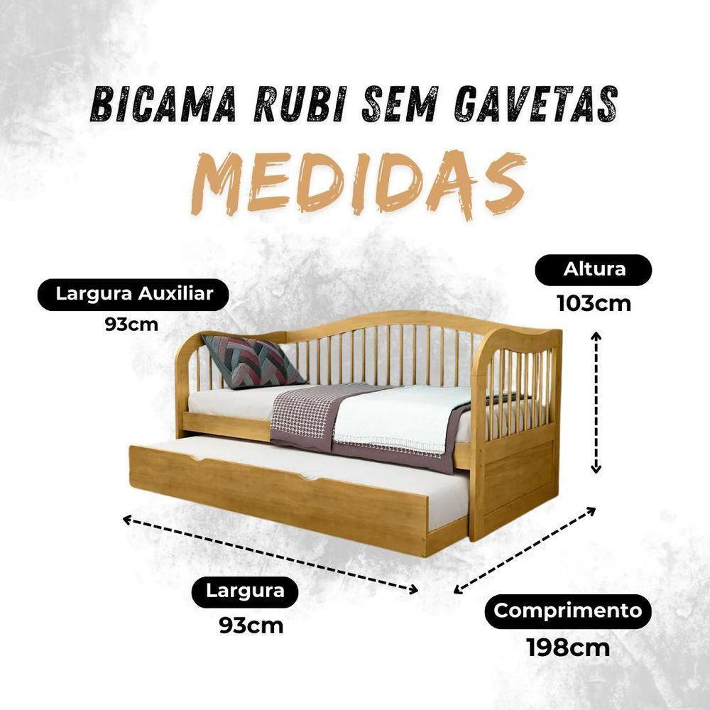 Bicama Madeira Maciça Rubi Com Auxiliar Na Cor Imbuia 2 Colchões Ortobom D28 - 3