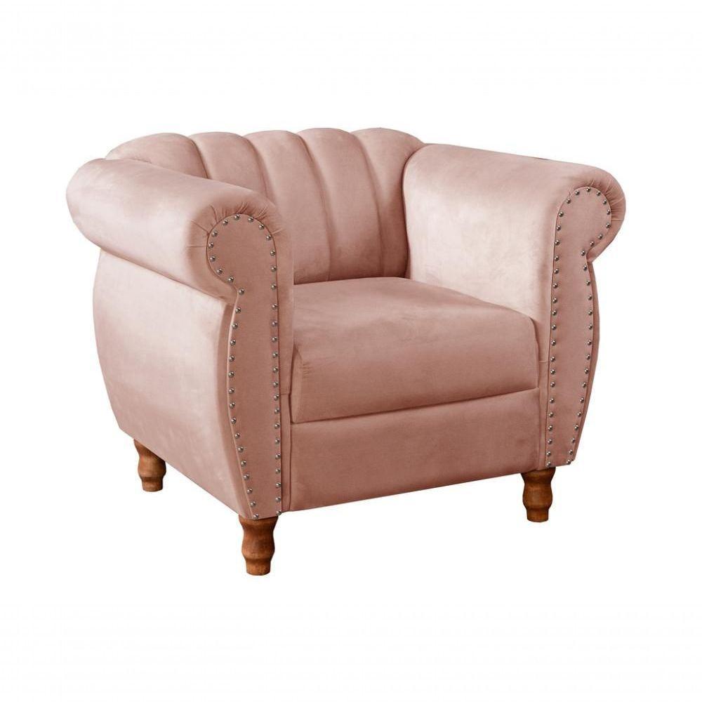 Poltrona Realeza Veludo Rosê 390 - Bella Decor - 2