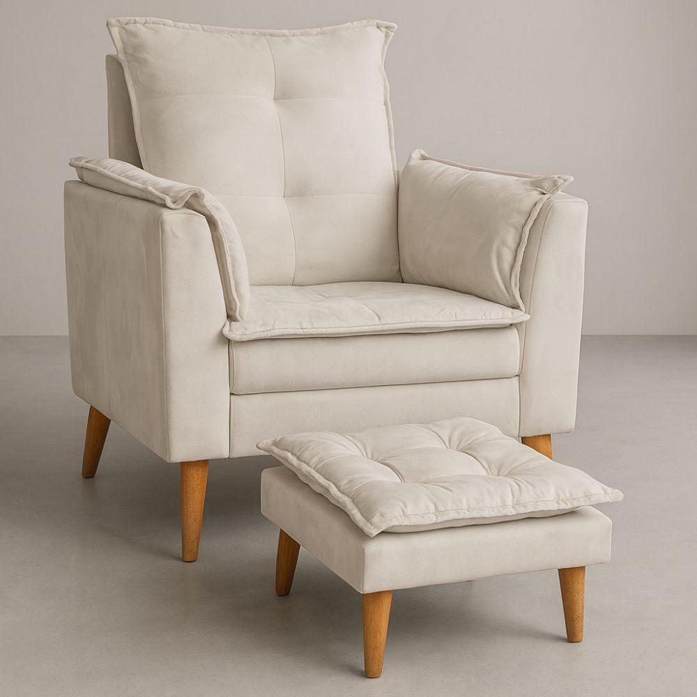 Poltrona Amamentação Conforto Com Mini Puff Veludo Premium Bege - 1
