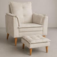 Poltrona Amamentação Conforto Com Mini Puff Veludo Premium Bege - 1