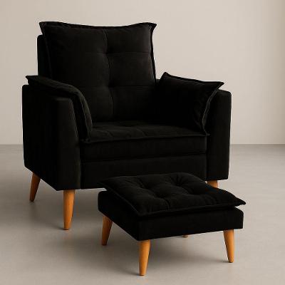 Poltrona Amamentação Conforto Com Mini Puff Veludo Premium Preto