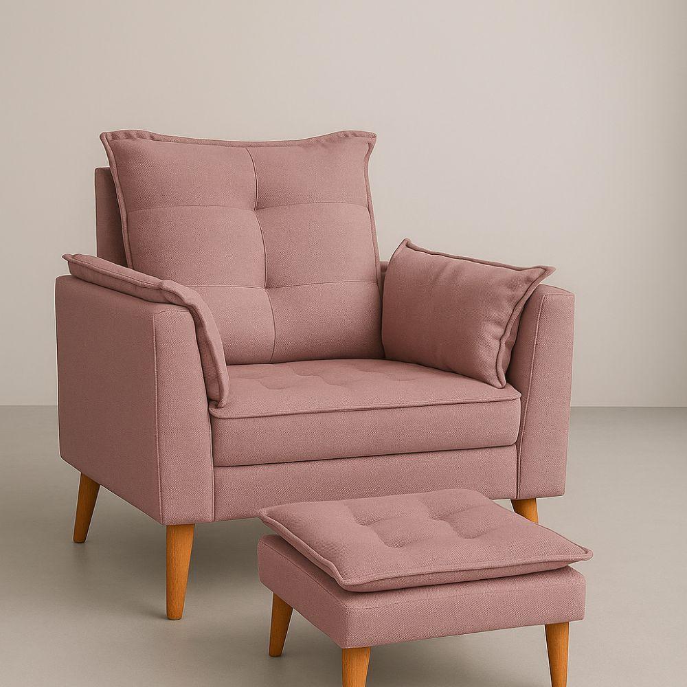 Poltrona Amamentação Conforto Com Mini Puff Veludo Premium Rosa - 1