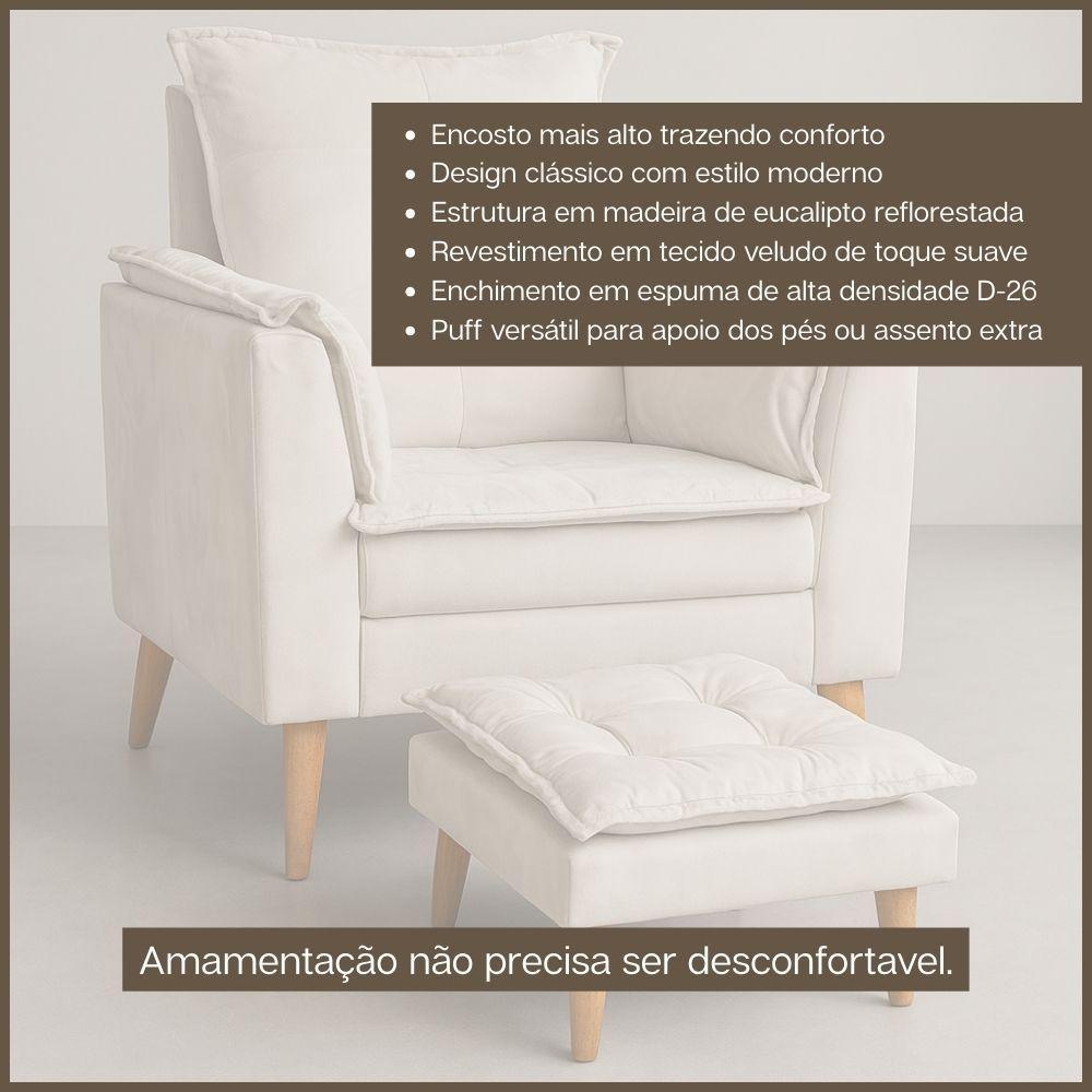 Poltrona Amamentação Conforto Com Mini Puff Veludo Premium Rosa - 2