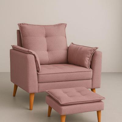 Poltrona Amamentação Conforto Com Mini Puff Veludo Premium Rosa