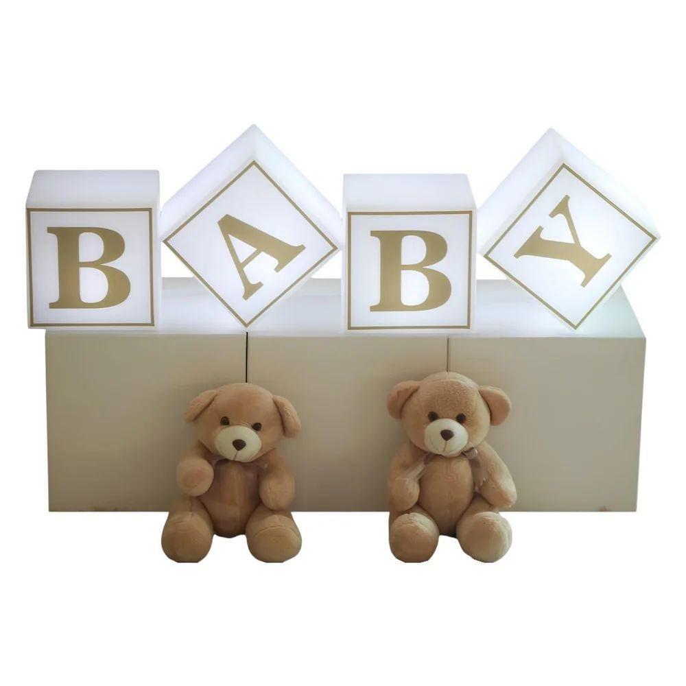 Kit 4 Cubos Iluminados Baby Led Rgb Sem Fio Chá Revelação - 2