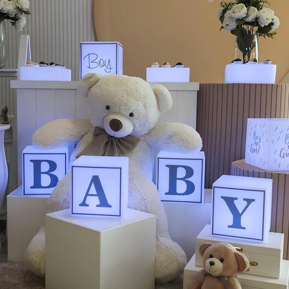 Kit 4 Cubos Iluminados Baby Led Rgb Sem Fio Chá Revelação - 5