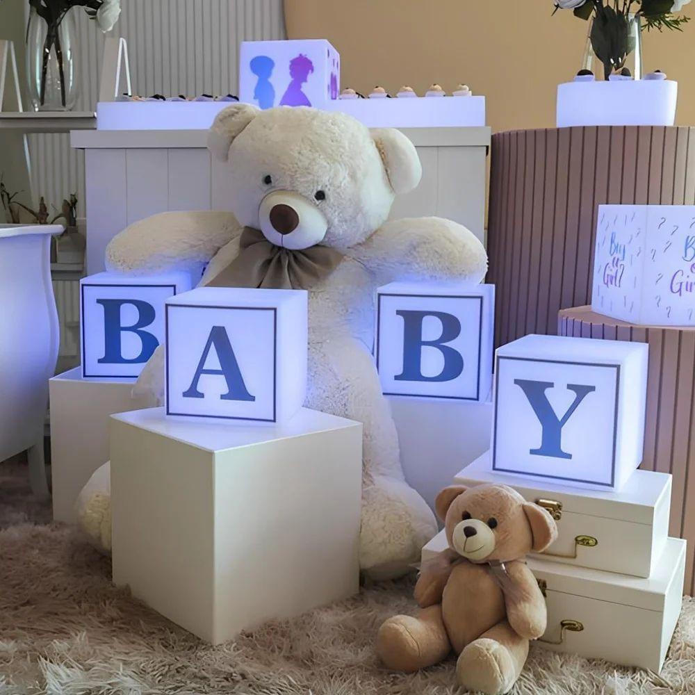 Kit 4 Cubos Iluminados Baby Led Rgb Sem Fio Chá Revelação - 6