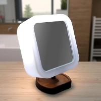 Espelho Maquiagem Iluminado Articulado Com Aumento Base De Madeira