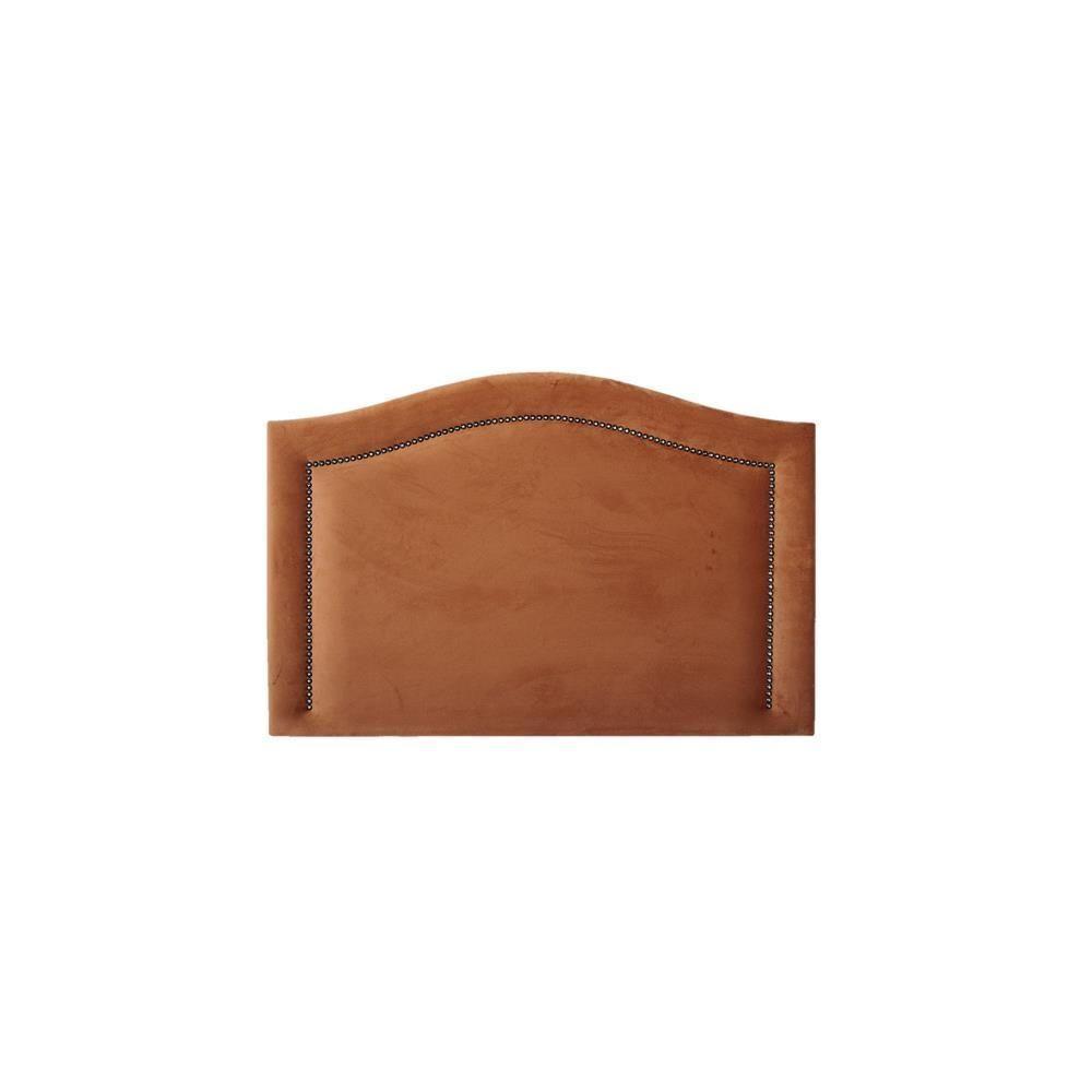 Cabeceira Solteiro Curva Luxo 90x60 Veludo Terracota - Tachas Fumê - 1